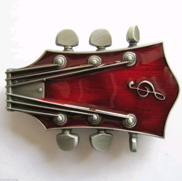 New red Guitar musician belt buckle - Picture 3 of 9